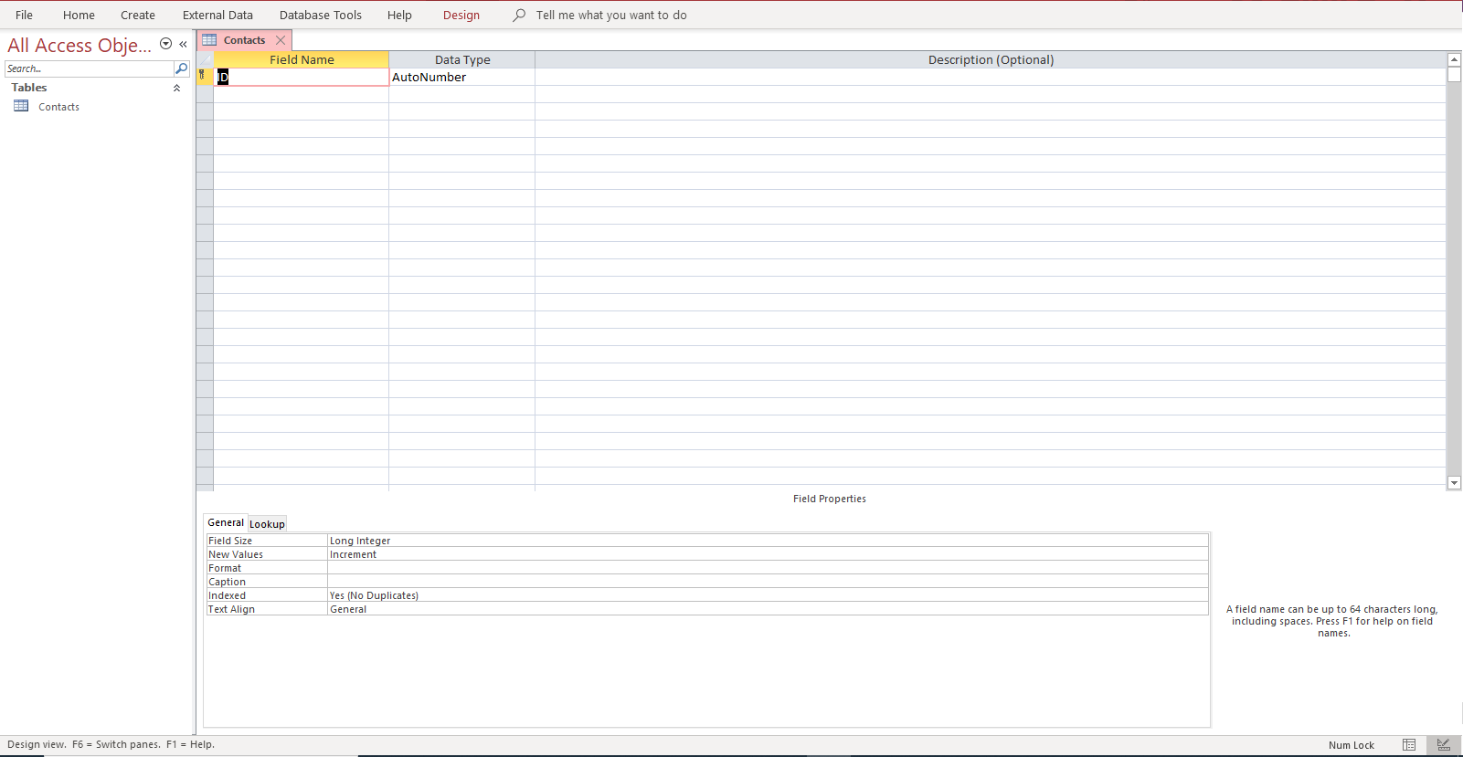 Microsoft Access Contact Management: All tables, fields and relationships for our database.