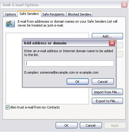 Microsoft Outlook - Safe Senders.